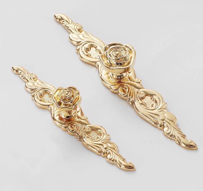 Solid Brass Flower With Leaves Drawer Knob 149 190 mm 6" 8" Gold Color Kitchen Door Drawer Pull Furniture Hardware Wholesale
