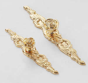 Solid Brass Floral Cabinet Pulls & Knobs - Gold Finish for Cabinets - #7 149mm / 1pc