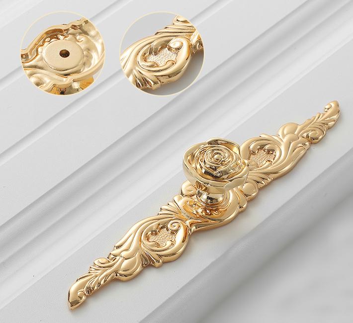 Solid Brass Flower With Leaves Drawer Knob 149 190 mm 6" 8" Gold Color Kitchen Door Drawer Pull Furniture Hardware Wholesale