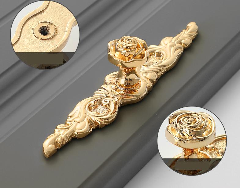 Solid Brass Flower With Leaves Drawer Knob 149 190 mm 6" 8" Gold Color Kitchen Door Drawer Pull Furniture Hardware Wholesale