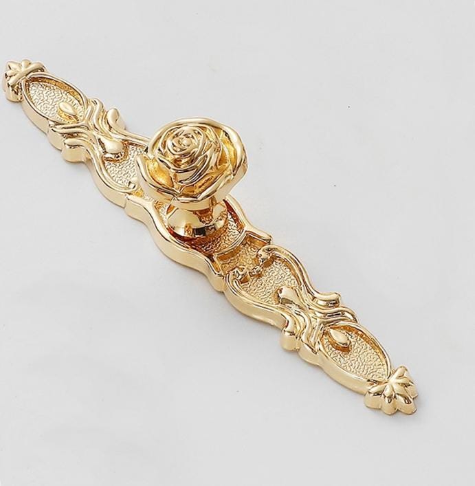 Solid Brass Flower With Leaves Drawer Knob 29 138 mm 1 1/8" 5 1/2" Gold Color Kitchen Door Drawer Pull Furniture Hardware Wholesale