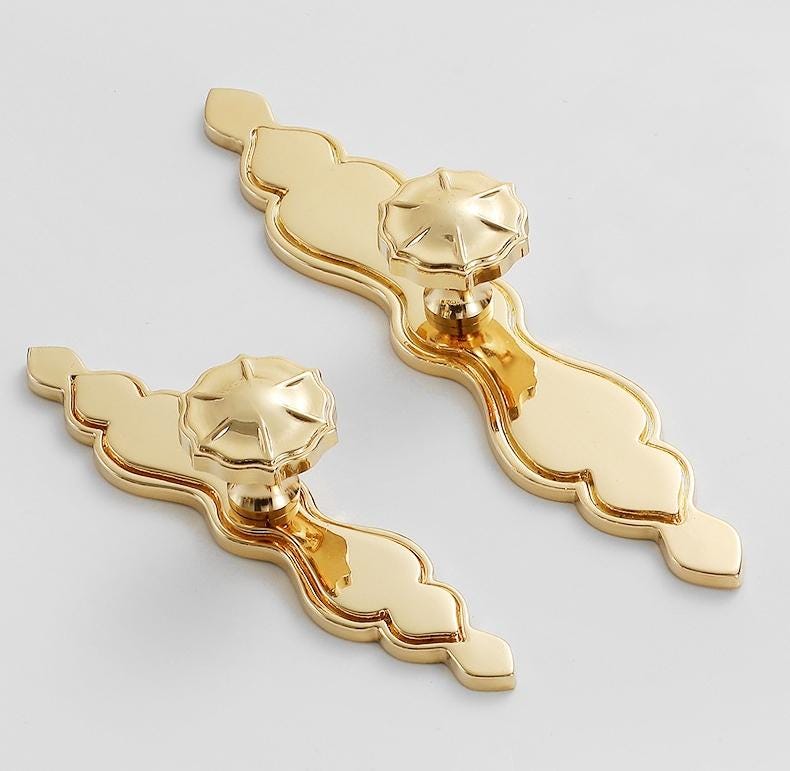 Solid Brass Flower With Leaves Drawer Knob 120 174 mm 5" 8" Gold Color Kitchen Door Drawer Pull Furniture Hardware Wholesale