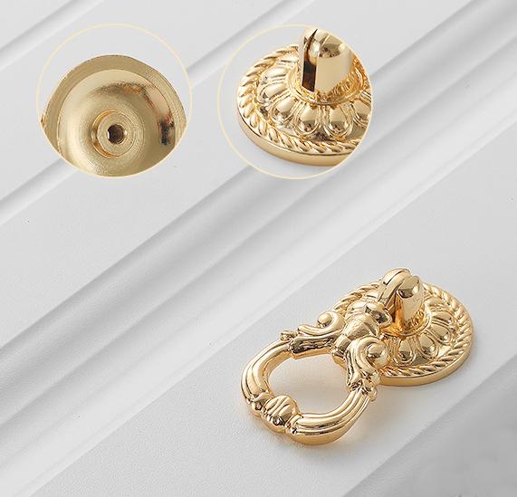 Solid Brass Drop Ring Drawer Pull Knob Door Knocker 34 60 mm 1 3/8 2 3/8 Inches Gold Color Kitchen Furniture Hardware Wholesale Bulk