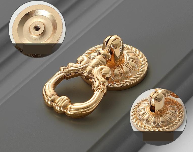 Solid Brass Drop Ring Drawer Pull Knob Door Knocker 34 60 mm 1 3/8 2 3/8 Inches Gold Color Kitchen Furniture Hardware Wholesale Bulk