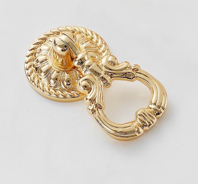 Solid Brass Drop Ring Drawer Pull Knob Door Knocker 34 60 mm 1 3/8 2 3/8 Inches Gold Color Kitchen Furniture Hardware Wholesale Bulk