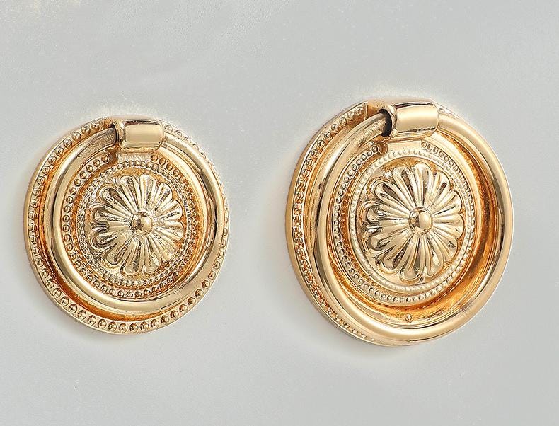 Solid Brass Floral Cabinet Cup Pulls - Gold Finish for Wardrobes - view 7