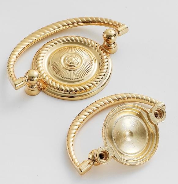 Solid Brass Drop Ring Drawer Pull Knob Door Knocker 78 94 mm 3 4 Inches Gold Color Kitchen Furniture Hardware Wholesale Bulk