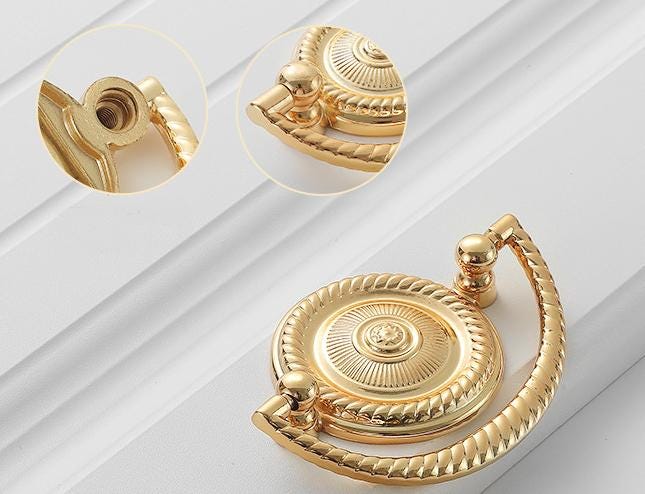 Solid Brass Drop Ring Drawer Pull Knob Door Knocker 78 94 mm 3 4 Inches Gold Color Kitchen Furniture Hardware Wholesale Bulk
