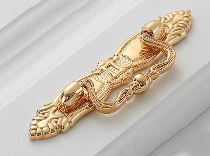 Solid Brass Drop Ring Drawer Pull Knob Door Knocker 114 171 mm 4 1/2 6 3/8 Inches Gold Color Kitchen Furniture Hardware Wholesale Bulk