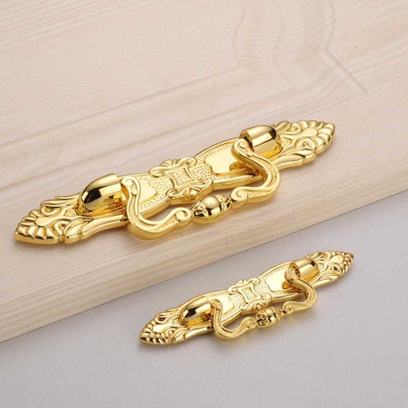 Solid Brass Drop Ring Drawer Pull Knob Door Knocker 114 171 mm 4 1/2 6 3/8 Inches Gold Color Kitchen Furniture Hardware Wholesale Bulk