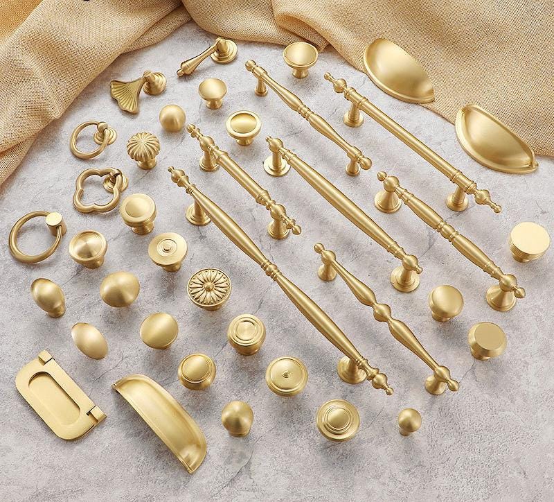 Brushed Solid Brass Handles Knobs Cupboard Kitchen Cup Drawer Bin Pulls Cabinet Door Furniture Decor Hardware Wholesale Bulk