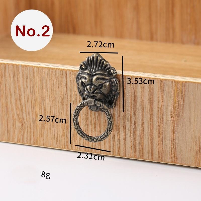 Ancient Antique Bronze/Brass Tone Brass Head Drop Ring Drawer Pull Handle Knob Furniture Decorative Door Cabinet Chinese Decor Knocker