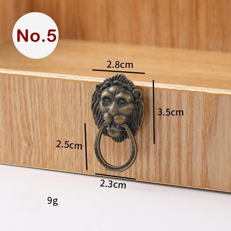 Ancient Antique Bronze/Brass Tone Brass Head Drop Ring Drawer Pull Handle Knob Furniture Decorative Door Cabinet Chinese Decor Knocker