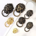 Ancient Antique Bronze/Brass Tone Brass Head Drop Ring Drawer Pull Handle Knob Furniture Decorative Door Cabinet Chinese Decor Knocker