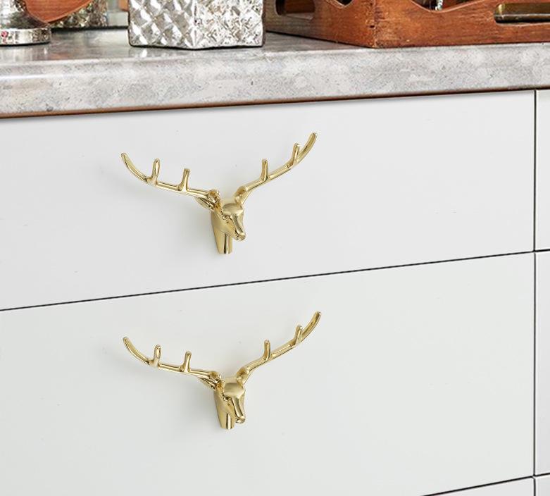 Solid Brass Deer Drawer Knob 83 145 mm 3 1/4" 5 3/4" Gold Color Kitchen Door Drawer Pull Furniture Hardware Wholesale
