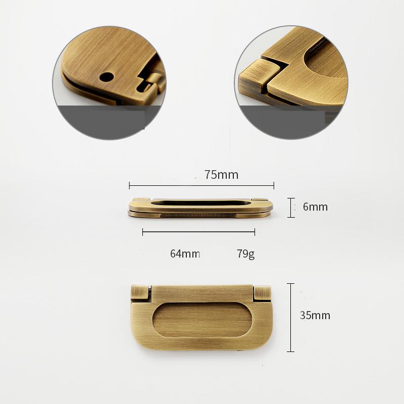 Aged Solid Brass Flush Ring Hidden Pull Handle for Cupboard Drawer Wardrobe 35 75 mm 1 3/8" 3" Invisible Kitchen Cabinet Hardware Bulk
