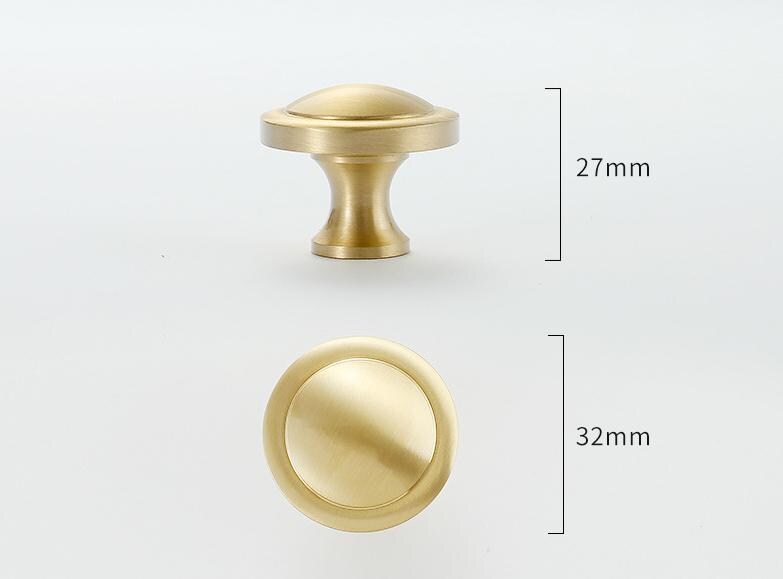 Brushed Solid Brass Drawer Knob 24 27 mm 1" 1" Brass Color Kitchen Door Drawer Pull Furniture Hardware Wholesale