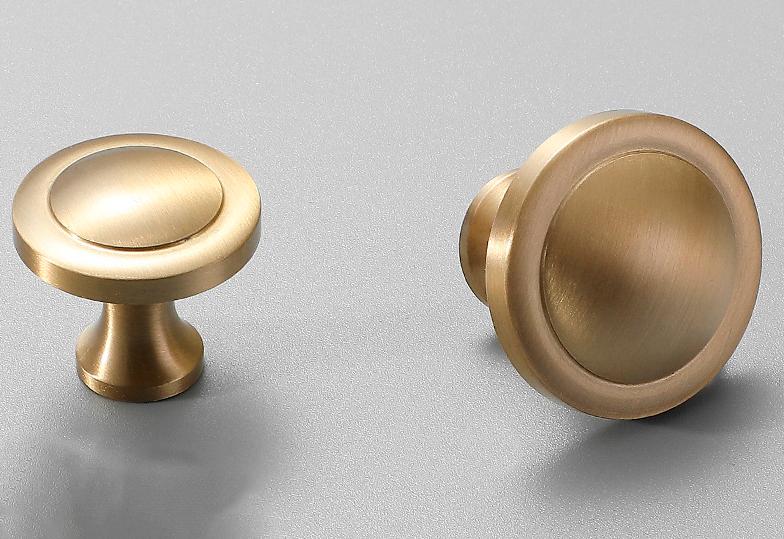 Brushed Solid Brass Drawer Knob 24 27 mm 1" 1" Brass Color Kitchen Door Drawer Pull Furniture Hardware Wholesale