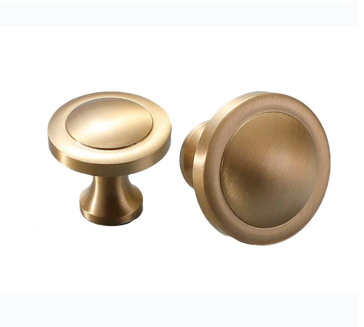 Brushed Solid Brass Drawer Knob 24 27 mm 1" 1" Brass Color Kitchen Door Drawer Pull Furniture Hardware Wholesale