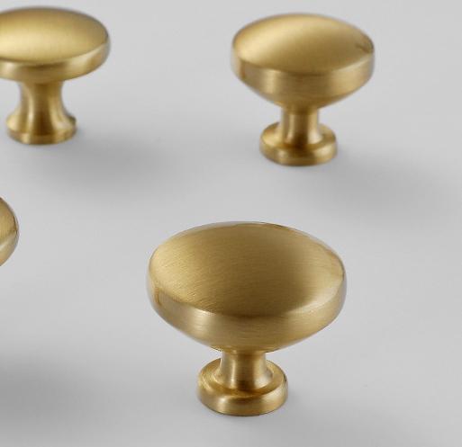 Brushed Solid Brass Drawer Knob 26 27 mm 1" 1" Brass Color Kitchen Door Drawer Pull Furniture Hardware Wholesale