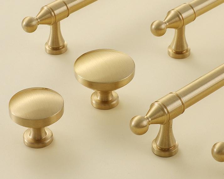 Brushed Solid Brass Drawer Knob 26 27 mm 1" 1" Brass Color Kitchen Door Drawer Pull Furniture Hardware Wholesale