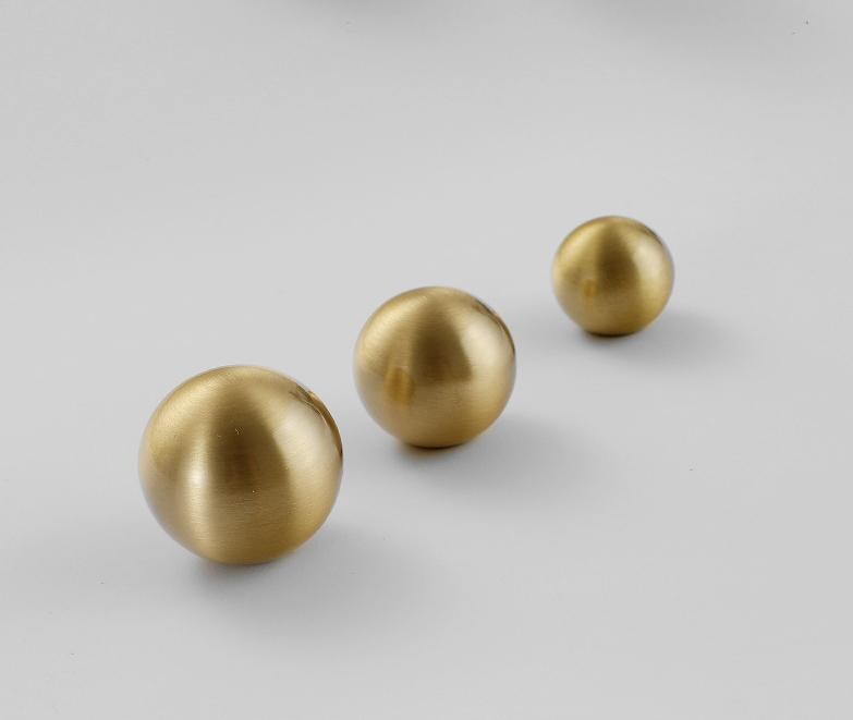 Brushed Solid Brass Drawer Knob 18 23 27 mm 3/4" 7/8" 1" Brass Color Kitchen Door Drawer Pull Furniture Hardware Wholesale