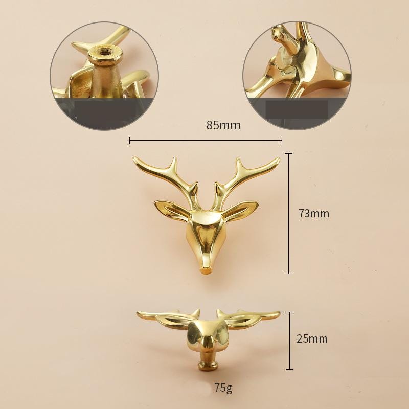 Solid Brass Deer Drawer Knob 73 85 mm 2 7/8" 3 3/8" Gold Color Kitchen Door Drawer Pull Furniture Hardware Wholesale