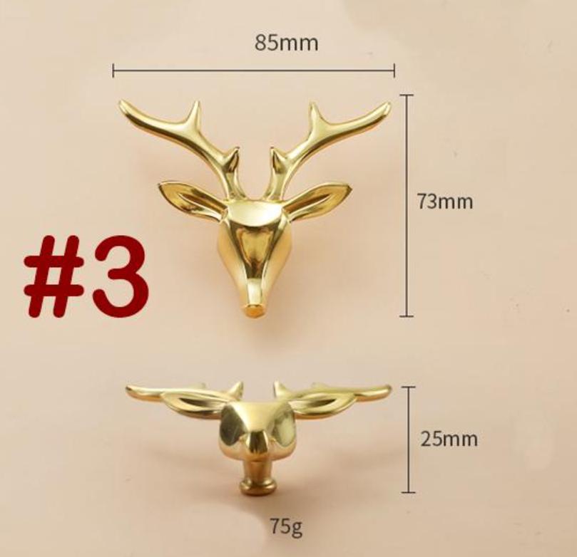 Solid Brass Deer Drawer Knob 73 85 mm 2 7/8" 3 3/8" Gold Color Kitchen Door Drawer Pull Furniture Hardware Wholesale