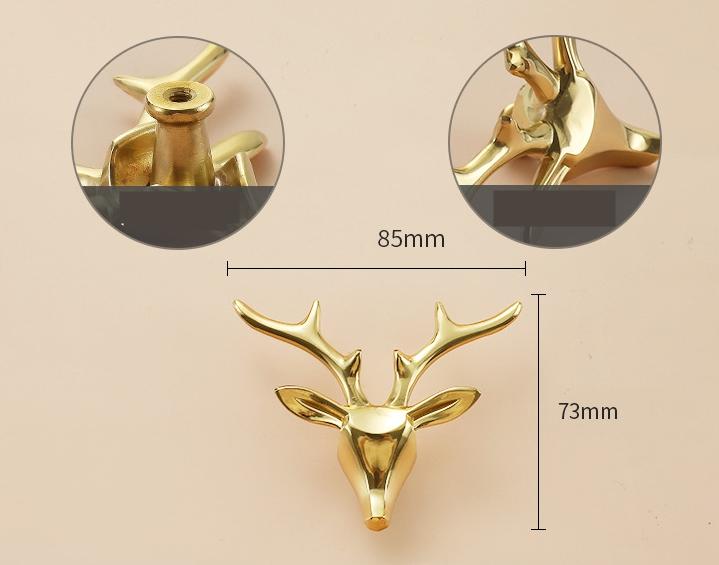 Solid Brass Deer Drawer Knob 73 85 mm 2 7/8" 3 3/8" Gold Color Kitchen Door Drawer Pull Furniture Hardware Wholesale