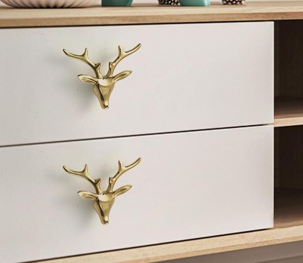Solid Brass Deer Drawer Knob 73 85 mm 2 7/8" 3 3/8" Gold Color Kitchen Door Drawer Pull Furniture Hardware Wholesale