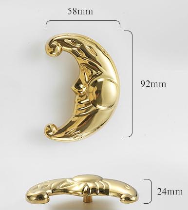 Solid Brass Moon Drawer Knob 58 92 mm 2 1/4" 3 5/8" Gold Color Kitchen Door Drawer Pull Furniture Hardware Wholesale
