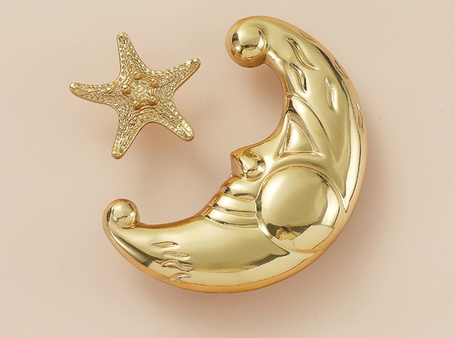 Solid Brass Moon Drawer Knob 58 92 mm 2 1/4" 3 5/8" Gold Color Kitchen Door Drawer Pull Furniture Hardware Wholesale