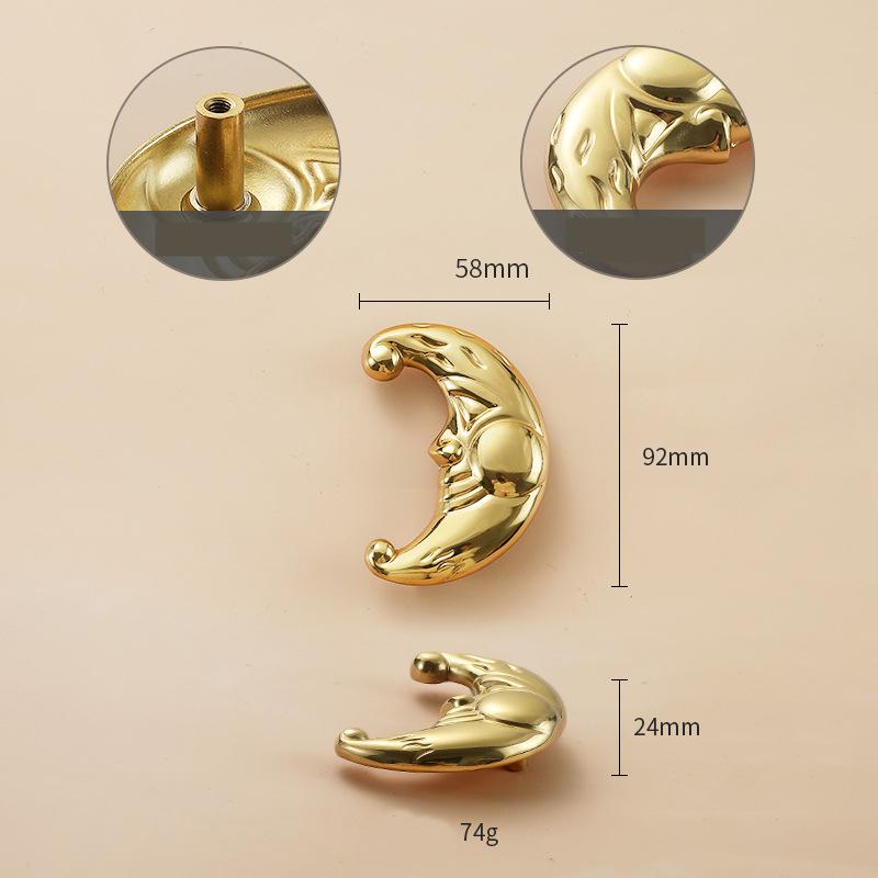 Solid Brass Moon Drawer Knob 58 92 mm 2 1/4" 3 5/8" Gold Color Kitchen Door Drawer Pull Furniture Hardware Wholesale