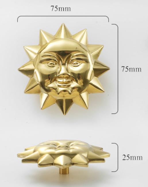 Solid Brass Sun Drawer Knob 25 75 mm 1" 3" Gold Color Kitchen Door Drawer Pull Furniture Hardware Wholesale