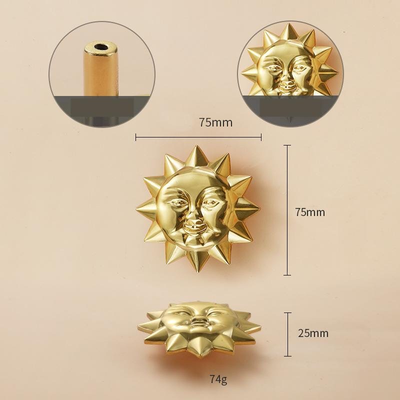 Solid Brass Sun Drawer Knob 25 75 mm 1" 3" Gold Color Kitchen Door Drawer Pull Furniture Hardware Wholesale