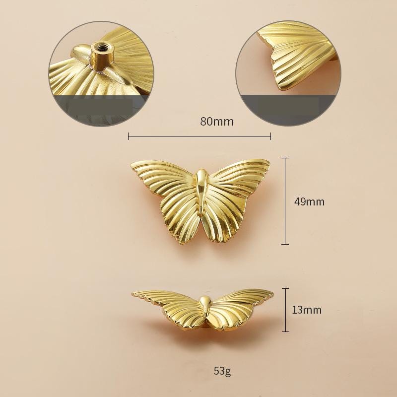 Solid Brass Butterfly Drawer Knob 49 80 mm 2" 3 1/8" Gold Color Kitchen Door Drawer Pull Furniture Hardware Wholesale