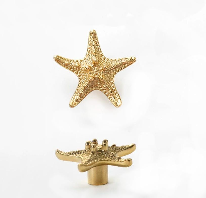 Solid Brass Starfish Drawer Knob 20 40 mm 3/4" 1 5/8" Gold Color Kitchen Door Drawer Pull Furniture Hardware Wholesale
