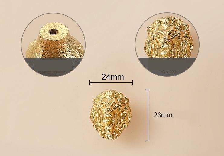 Solid Brass Lion Drawer Knob 28 24 mm 1 1/8" 7/8" Gold Color Kitchen Door Drawer Pull Furniture Hardware Wholesale