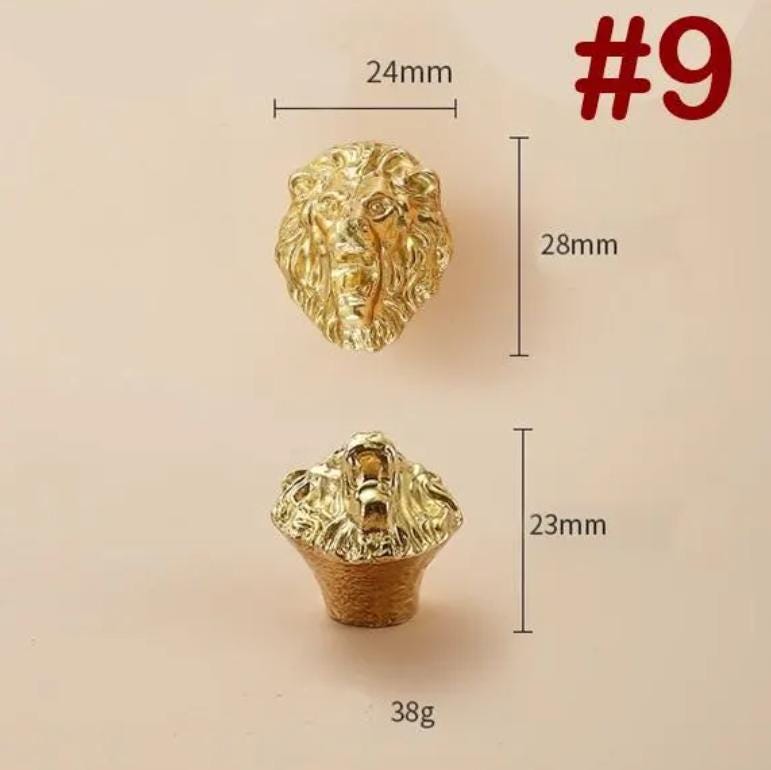 Solid Brass Lion Drawer Knob 28 24 mm 1 1/8" 7/8" Gold Color Kitchen Door Drawer Pull Furniture Hardware Wholesale