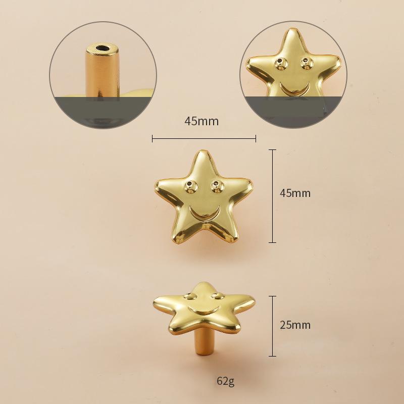 Solid Brass Star Drawer Knob 25 45 mm 1" 1 3/4" Gold Color Kitchen Door Drawer Pull Furniture Hardware Wholesale
