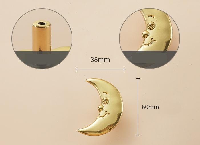 Solid Brass Moon Drawer Knob 38 60mm 1 1/2" 2 3/8" Gold Color Kitchen Door Drawer Pull Furniture Hardware Wholesale