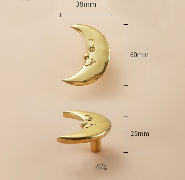 Solid Brass Moon Drawer Knob 38 60mm 1 1/2" 2 3/8" Gold Color Kitchen Door Drawer Pull Furniture Hardware Wholesale
