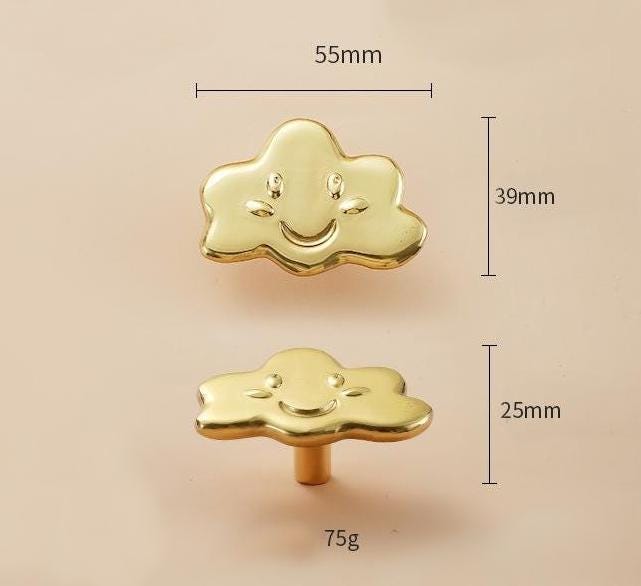 Solid Brass Cloud Drawer Knob 39 55 mm 1 1/2" 2 1/8" Gold Color Kitchen Door Drawer Pull Furniture Hardware Wholesale
