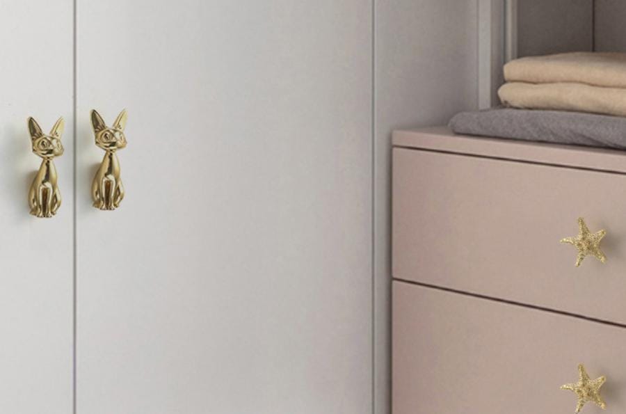 Solid Brass Cat Drawer Knob 55 73 mm 2 1/8" 2 7/8" Gold Color Kitchen Door Drawer Pull Furniture Hardware Wholesale