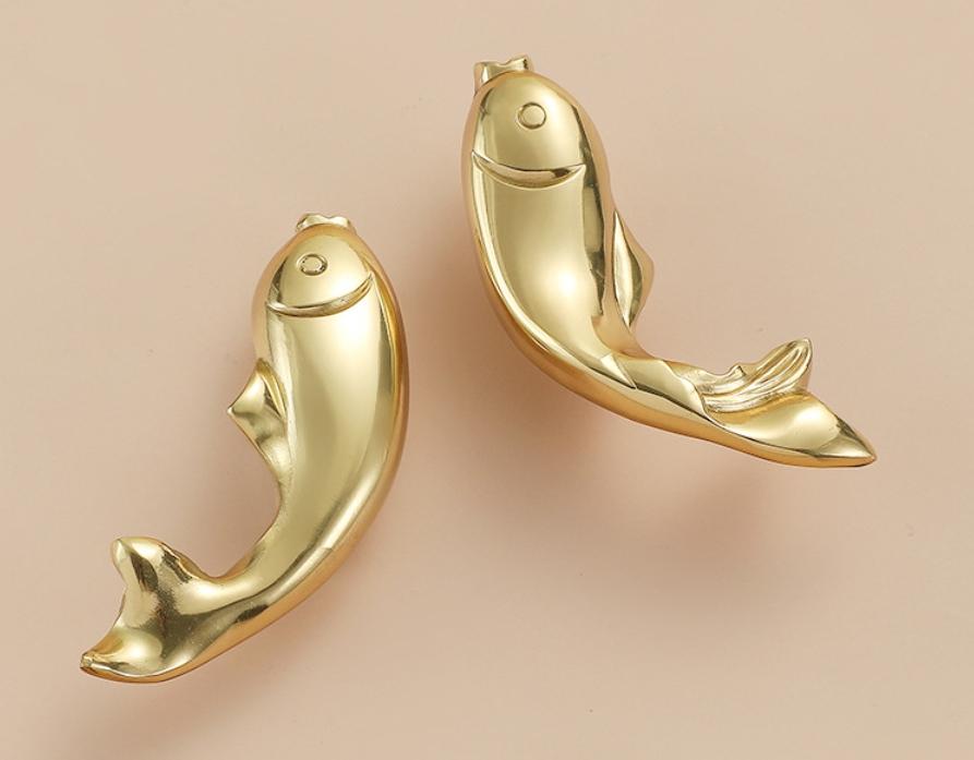 Solid Brass Fish Drawer Knob 33 75 mm 1 1/4" 3" Gold Color Kitchen Door Drawer Pull Furniture Hardware Wholesale
