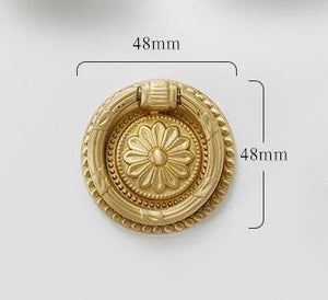 Solid Brass Floral Door Knocker Ring Pulls - Gold Finish Hardware - view 3