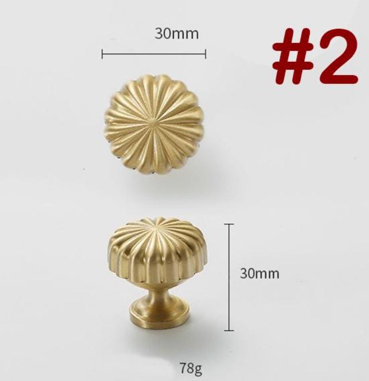Solid Brass Flower Drawer Knob 30 mm 1 1/8 Inches Gold Color Kitchen Door Drawer Pull Furniture Hardware Wholesale