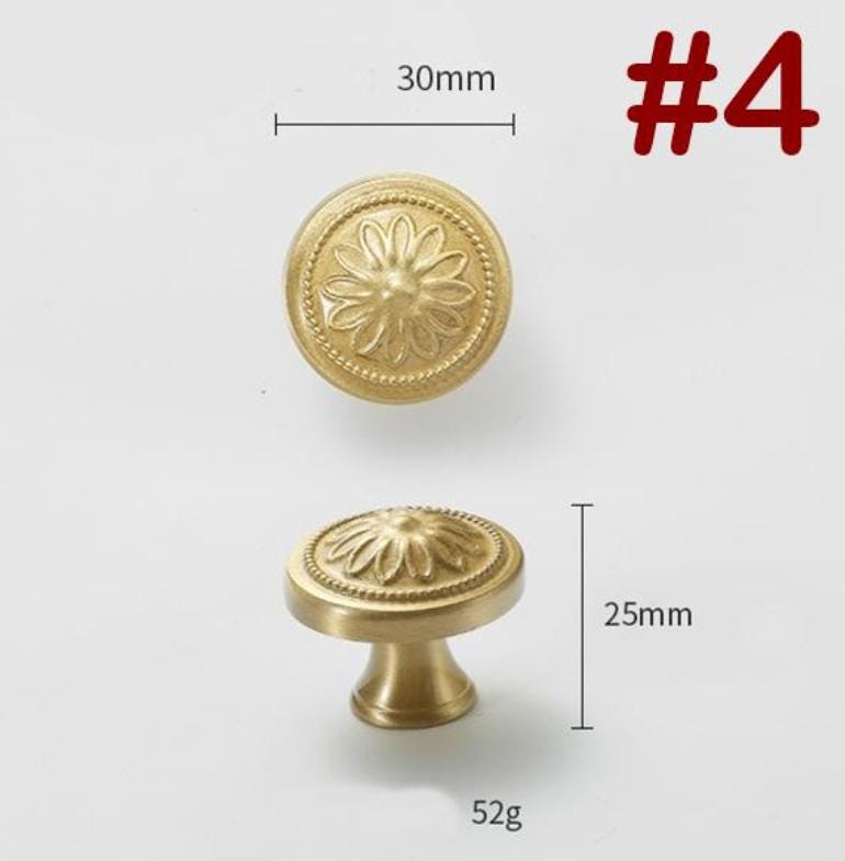 Solid Brass Flower Drawer Knob 25 30 mm 1 1 1/8 Inches Gold Color Kitchen Door Drawer Pull Furniture Hardware Wholesale