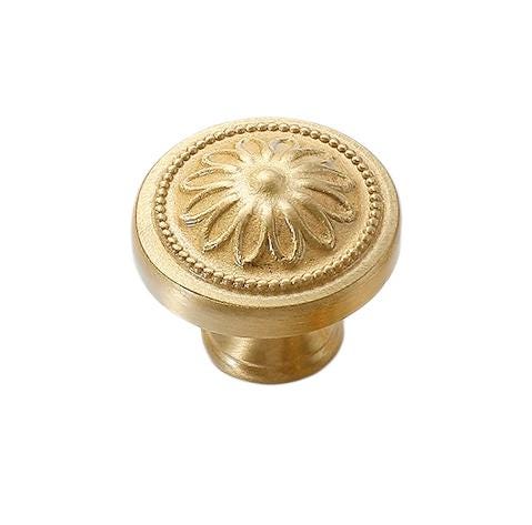 Solid Brass Flower Drawer Knob 25 30 mm 1 1 1/8 Inches Gold Color Kitchen Door Drawer Pull Furniture Hardware Wholesale