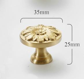Solid Brass Flower Drawer Knob 25 35 mm 1 1 3/8 Inches Gold Color Kitchen Door Drawer Pull Furniture Hardware Wholesale